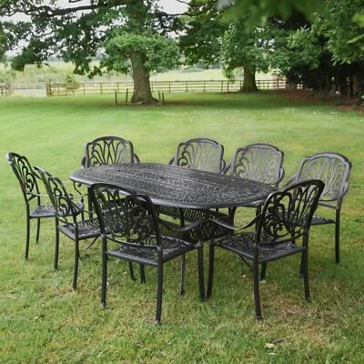 BLACK COUNTRY METAL WORKS Deluxe Cast Aluminium Eight-Seater Garden Table & Chair Set