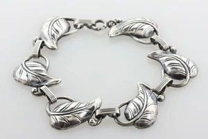 Vintage Danecraft Sterling Silver 925 Textured Leaf Link Bracelet - 7.5" - Picture 1 of 7