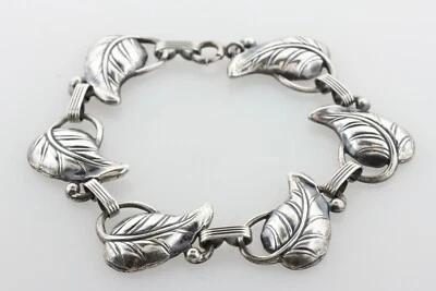 Vintage Danecraft Sterling Silver 925 Textured Leaf Link Bracelet - 7.5" - Image 1 of 4