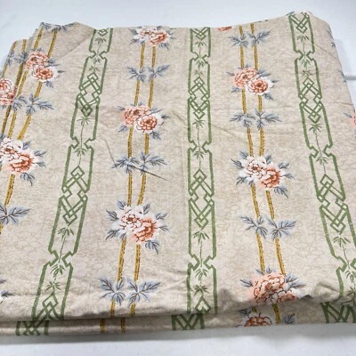 vintage burlington flat sheet king beige green floral oriental blend usa y2k - Image 1 of 4