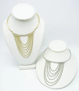 New Pair of 2 Gold & Silver Mini Statement Necklaces with Rhinestones #N2579GS - Picture 1 of 3