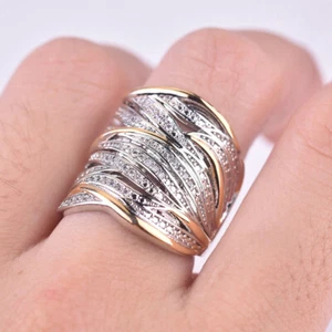New Women Size 6-10 Rings Two Tone 925 Silver Wedding Ring Twine Zircon Gift/ - Picture 1 of 14