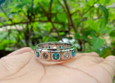 Conjunto de bisel de topacio de diamantes simulados redondos de 2 quilates para hombre anillo de alianza de boda de plata 925 Foto 1 de 4