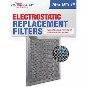 LifeSupplyUSA (16x16x1) Aluminum Electrostatic Air Filter Replacement Washable - Picture 1 of 5