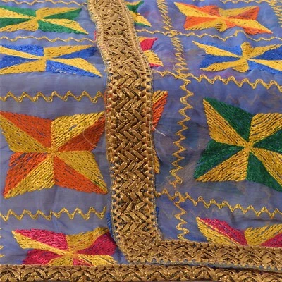 Velo Sanskriti Vintage Azul Dupatta Estola Larga Gasa Bordado Bagh Phulkari Foto 1 de 4