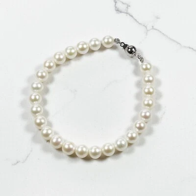 White Akoya Pearl Bracelet for Women 6-9mm AAAA Graded Japanese Pearl Jewelry - Image 1 of 4