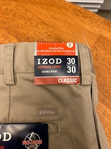 IZOD Mens NWT Heritage Chino Classic ComfortFlex Pants 100% Cotton Size 30x30 - Picture 1 of 8