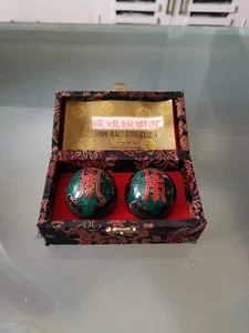Chinesisch Cloisonné Baoding Balls Heilung Meditation Geschicklichkeit Blaugrün Seidenetui - Bild 1 von 11