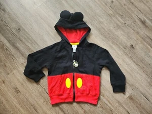Disney Store Mickey Mouse Hooded Zipper Jacket w/ Ears Size 4T Black Red Yellow  - Picture 1 of 4