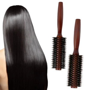 Wooden Round Hair Brush Hairbrush Wood Natural Boar Bristle Styling Brush NEW - Picture 1 of 11