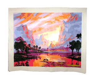 Pintura por Número Completa Colores Neón Ciervos Montañas y Cielo Pintura sobre Lienzo 19" - Imagen 1 de 9