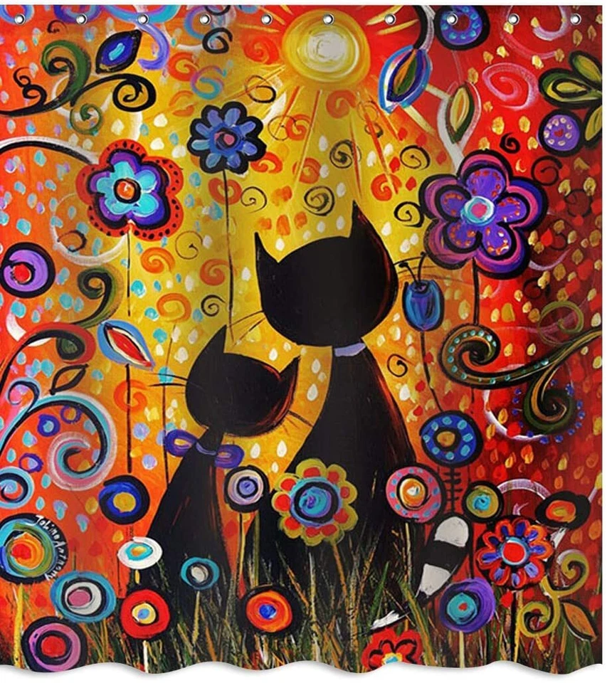 Lindos juegos de cortinas de ducha familiares para gatos decoración de baño con ganchos 72 x 72 pulgadas Foto 1 de 4