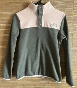 The North Face Fleece Pullover, 1/4 Snap Girls Large 14 16 Pink Grey - Picture 1 of 9