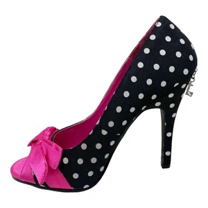 BLACK PINK POLKA DOT BURLESQUE HEELS BIG SATIN BOW FANCY DRESS SIZE 3.5 EU 36.5 - Picture 1 of 9