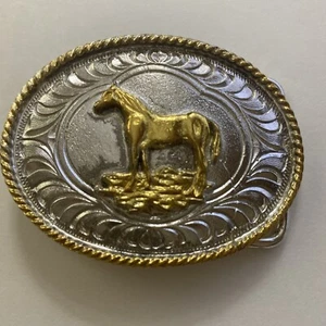 Pferd Gürtelschnalle silber goldfarben Western Mexiko 3 Zoll - Bild 1 von 7