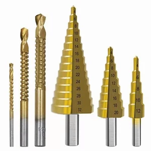 6 Pcs HSS Titanium Coated Step Twist Drill Bit Set Woodworking Hole Drilling - Picture 1 of 7