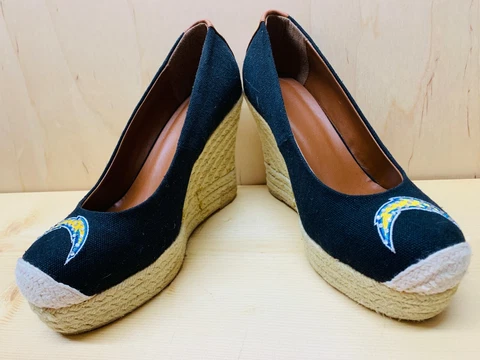 NFL San Diego Chargers -The Groupie Sandal - Black & Brown Leather Wedges 38 1/2 Cover