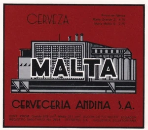 ECUADOR seltenes altes BIERETIKETT - Cerveceria Andina S.A. - Bild 1 von 1
