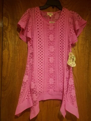 NWT One World Lace Tunic Top Blouse Fuchsia Pink w/matching Tank XS - Image 1 of 4