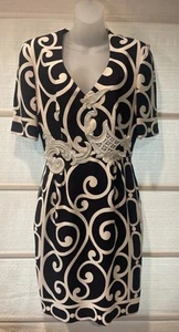 Christian Dior Black/Ivory Silk Scroll Print Beads Sheath Dress~FR42 US6/8 Mint - Picture 1 of 12