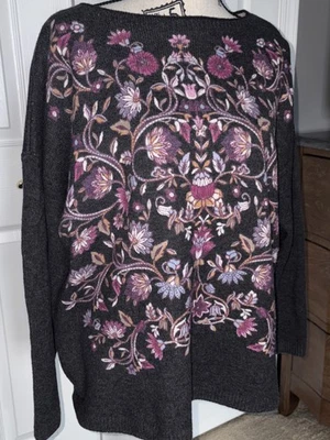 Suéter J. Jill - Mujer XL Gris con Floral - Mangas Largas Foto 1 de 4