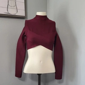 Burgunderrot Farbe Spiced Sculpt Strick griechisch Langarm Kompression Crop Top Gr. Small - Bild 1 von 3