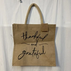 Burlap Reusable Tote Bag 16X10X16 Thankful and Grateful NWT - Picture 1 of 2