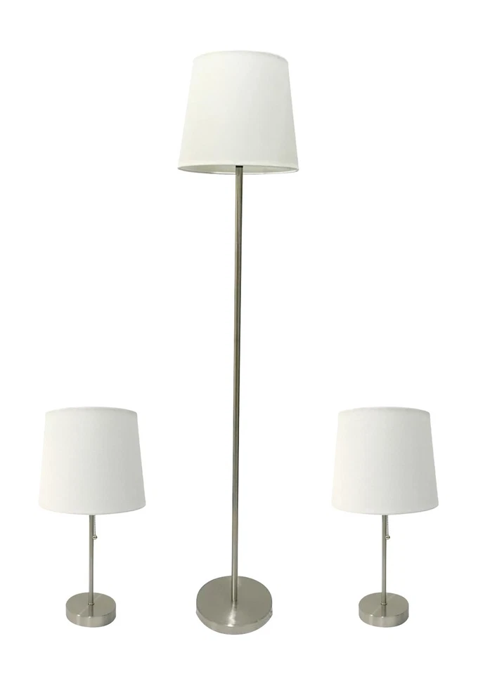 : Juego de lámparas de pie y mesa tradicionales de 3 piezas en metal níquel cepillado... Foto 1 de 4