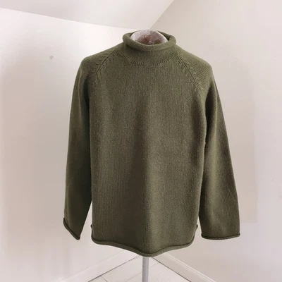 90s Vtg J Crew Roll Down Mockneck Moss Green Wool Sweater Size L - Image 1 of 4