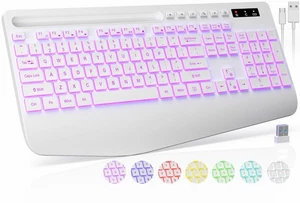 Wireless Keyboard with 7 Colored Backlit, Wrist Rest, Phone Holder, Rechargea... - Afbeelding 1 van 8