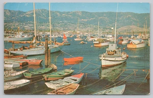 Cartolina Palm Lined Cabrillo Ave Stearns Warf Yacht Harbor Santa Barbara CA - Foto 1 di 2