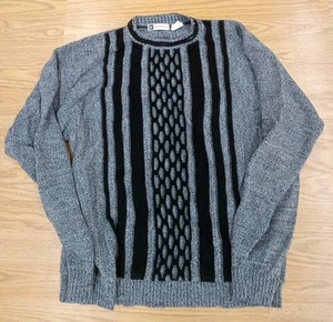 Vintage Bachrach Sweater Mens Medium Grey/Black 3D Knit Textured Cosby 90s - Picture 1 of 3