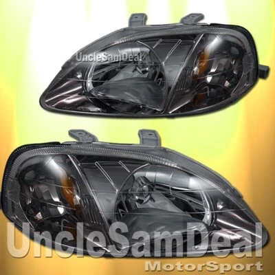 PARA 99-00 HONDA CIVIC OE LOOK HYPER GUN METAL LENTE TRANSPARENTE PAR DE FAROS Foto 1 de 2