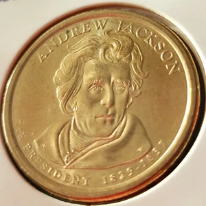 2008 D Andrew Jackson Presidential Dollar Uncirculated Coin Gold Tone BU - Picture 1 of 4