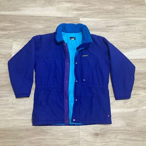 Patagonia Kids Ski Jacket Blue Indigo Youth Size 12 Zip-up Snap Color Block - Picture 1 of 11