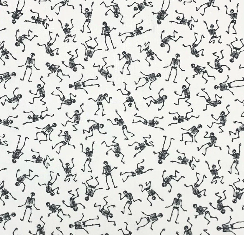 Polycotton Fat Quarter Sewing Crafts Skeleton Spooky Halloween - Image 1 of 1