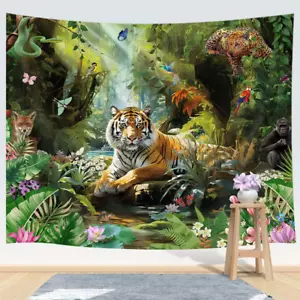 Tiger Tapestry, Jungle Tapestry Wall Hanging, Forest Animal in Tropical Rainfore - Picture 1 of 9