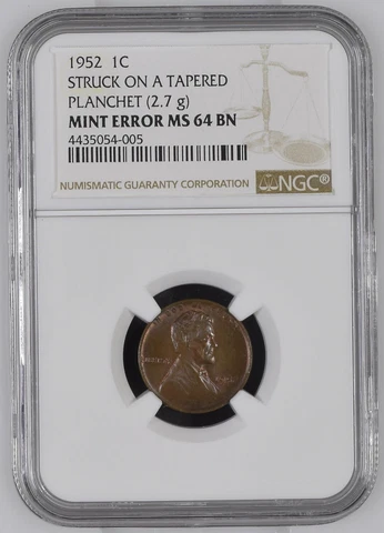 1952 NGC MS64 Underweight Thin Planchet WHEAT 1C 🔴 Rare Lincoln Cent Error ✅✅ Cover