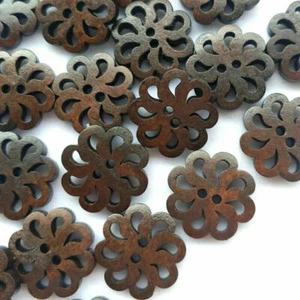 15 Dark Brown Flower Shape Wooden Buttons 20 mm. New - Picture 1 of 2