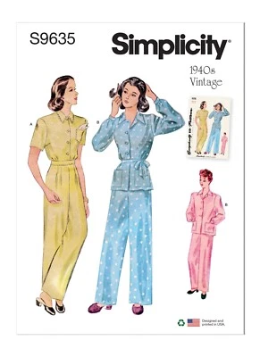 SIMPLICITY 9635 MISSES 1940'S LOUNGE TOP PANTS  Sewing Pattern Size 4-14 & 14-22 - Image 1 of 4