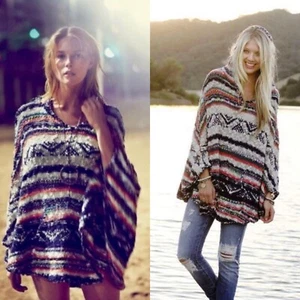 Free People Bubble Tea Poncho Boho Hippy Medium Large  - Picture 1 of 7