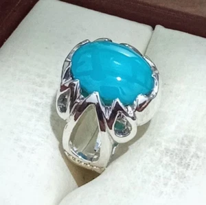 Real Turquoise Stone Hussaini Feroza Ring Elegant Design Ring 925 Top Quality - Picture 1 of 5