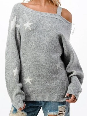 Vintage Havana Shoulder Star Sweater  Gray And White Sz L - Image 1 of 4