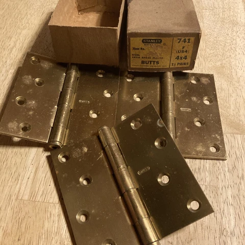 Stanley ~ Steel Satin Brass Plated Butts 741 F, 4x4 1.5 Pr. New Vintage Lot Of 3 Cover