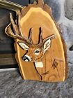 Large Carved Painted Whitetail Deer On Wood Slab Live Edge Very 24 X 15 🦌