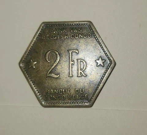 1943 2 Francs Belgian Congo African Elephant Rare Coin Cover
