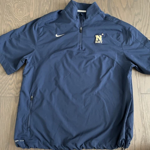 Nike Mens Navy Midshipmen 1/4 Zip Pullover Short Sleeve Dri Fit Large L EUC Cover