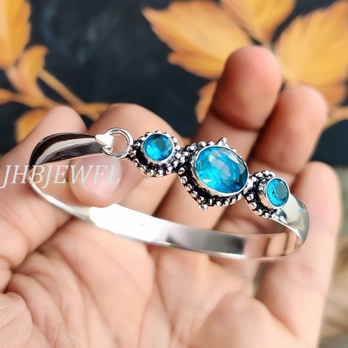 VALENTINO Braccialetto Bracciale Topazio Blu Svizzero Multi Gemma Argento Sterling 925 Regalo per Chiunque