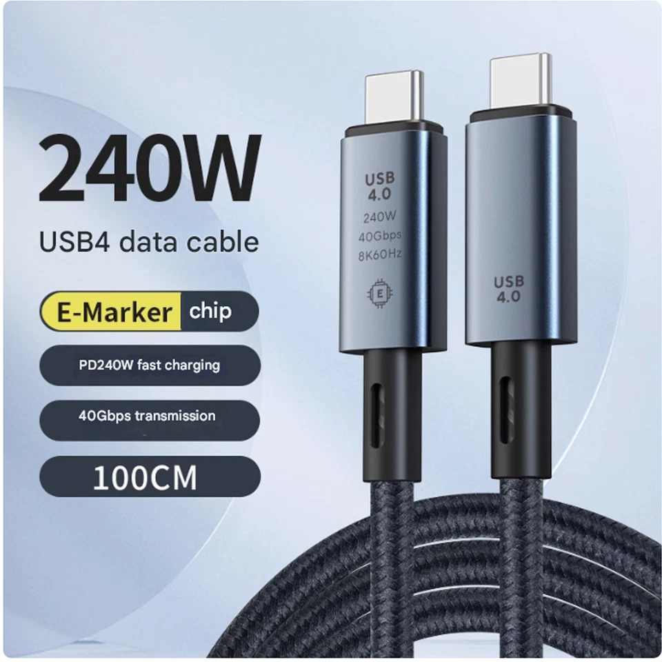 USB 4 USB-C Thunderbolt 4 3 8K Cable 40Gbps Charger Data PD 240W UHD Video - Image 1 of 4