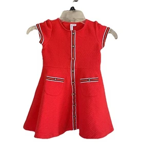 Janie and Jack Quilted Short Sleeve Orange Dress Size 4T Jackie O. Gold Buttons - Picture 1 of 11
